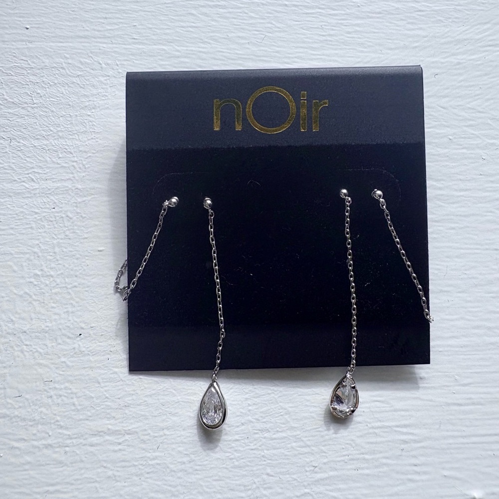 nOir Jewelry Teardrop Dangle Chain Silver Earrings